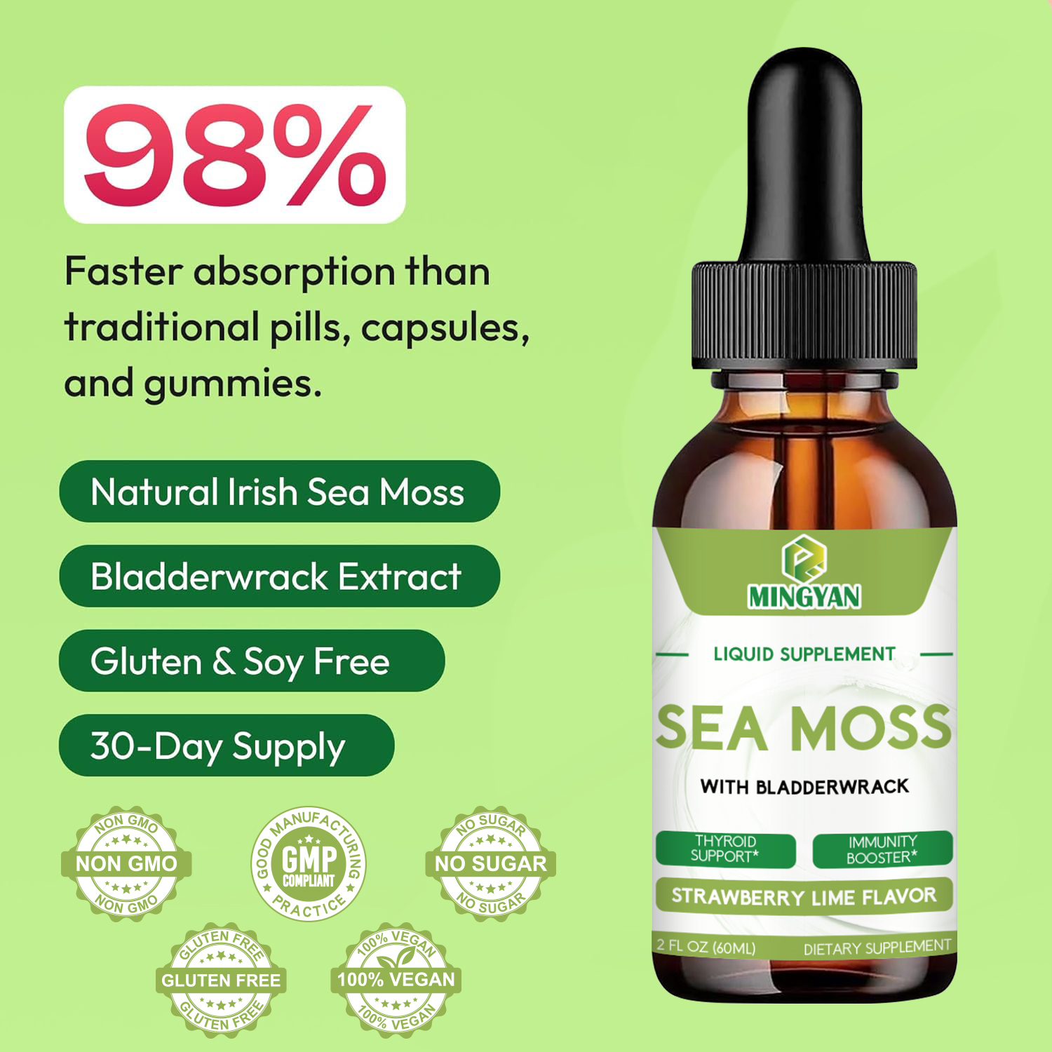 Organic Sea Moss Drops with bladderwrack extract