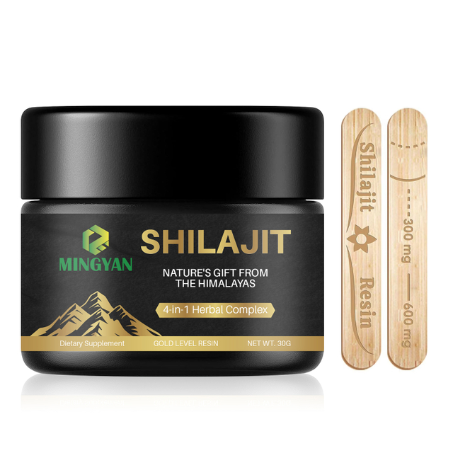 Premium shilajit resin in a dark glossy jar