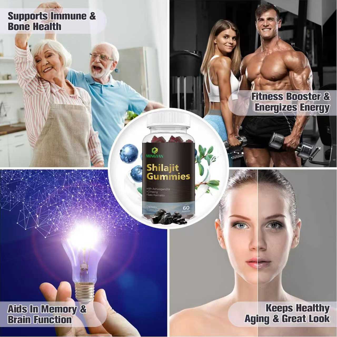 Herbal shilajit gummies in customized bottle format