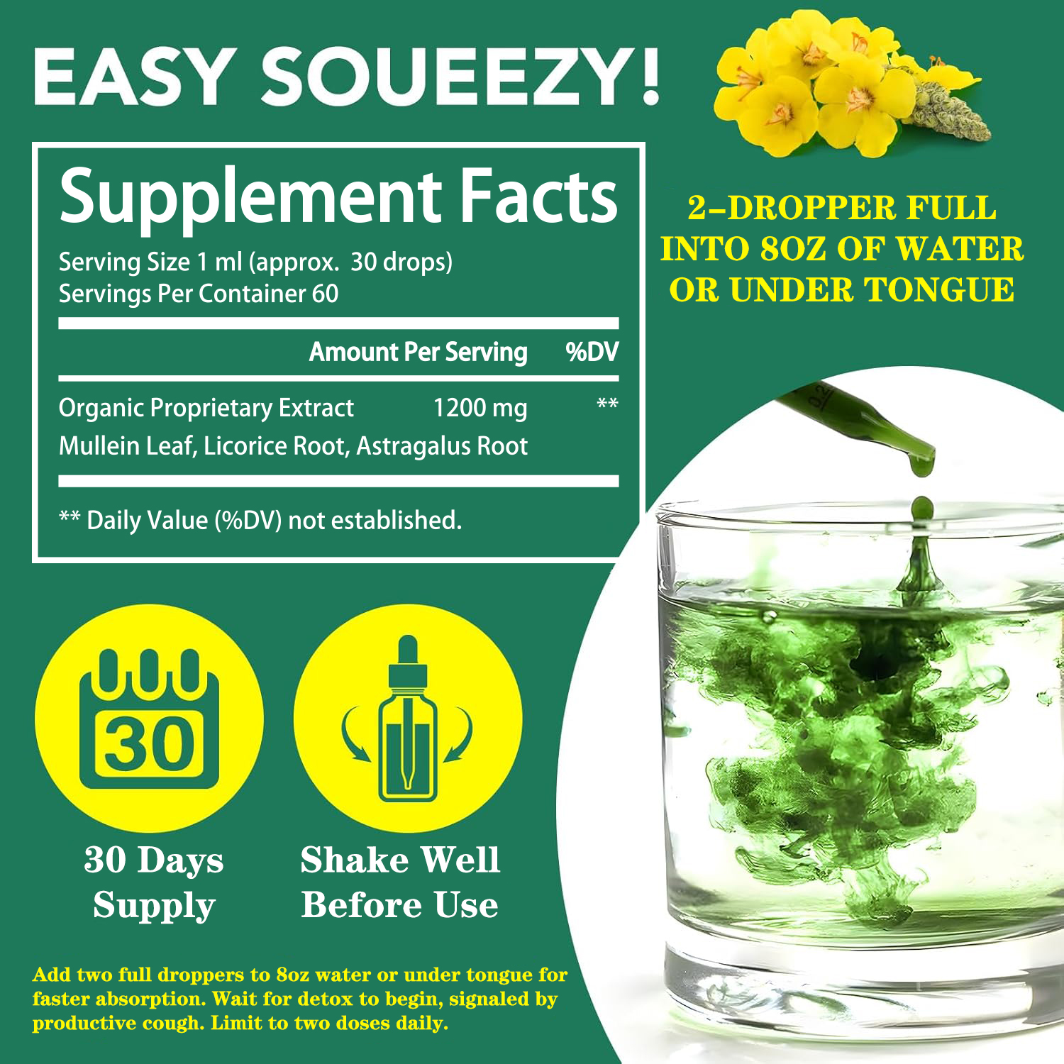 Botanical liquid drops with clean label ingredients