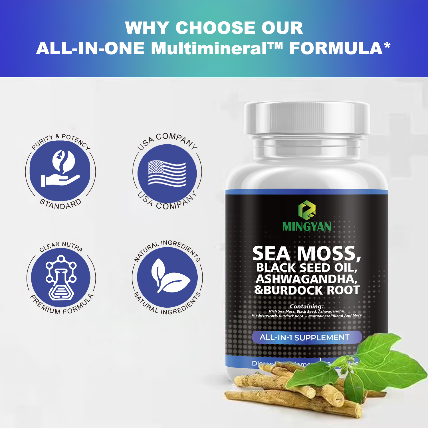 Sea Moss Capsules supplement facts and capsule display