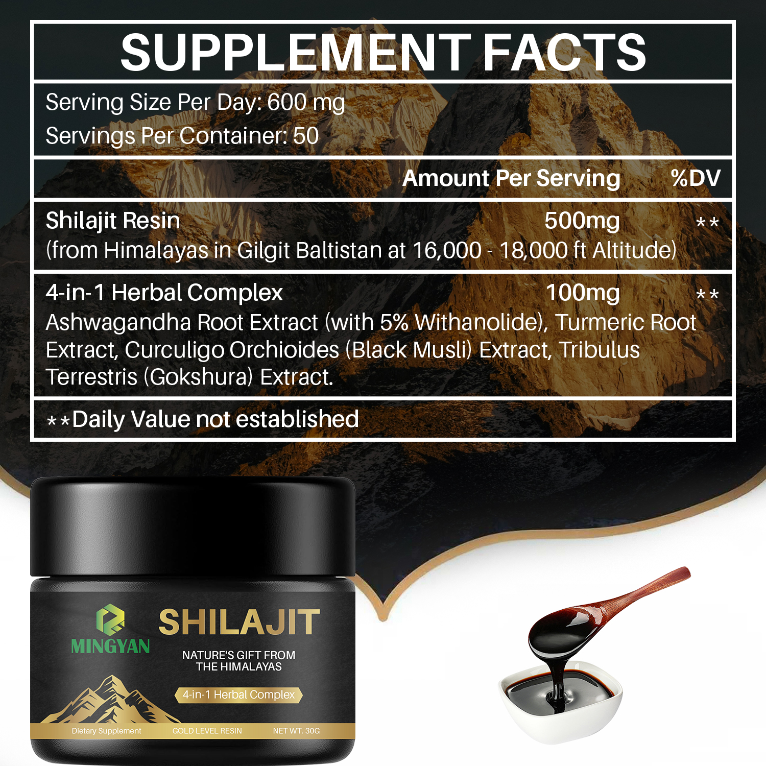 Shilajit resin with custom formula ingredients